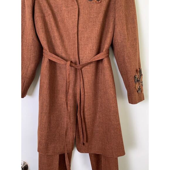 JOHN MEYER BROWN LONG LINE PANT SUIT BEADED EMBROIDERED SIZE 10 - Picture 9 of 16